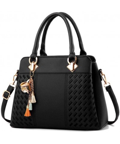 Top-Handle Handbags Purse Satchel for Women Soft PU Leather Crossbody Shoulder Bag with Tassel Pendant Black $12.21 Totes