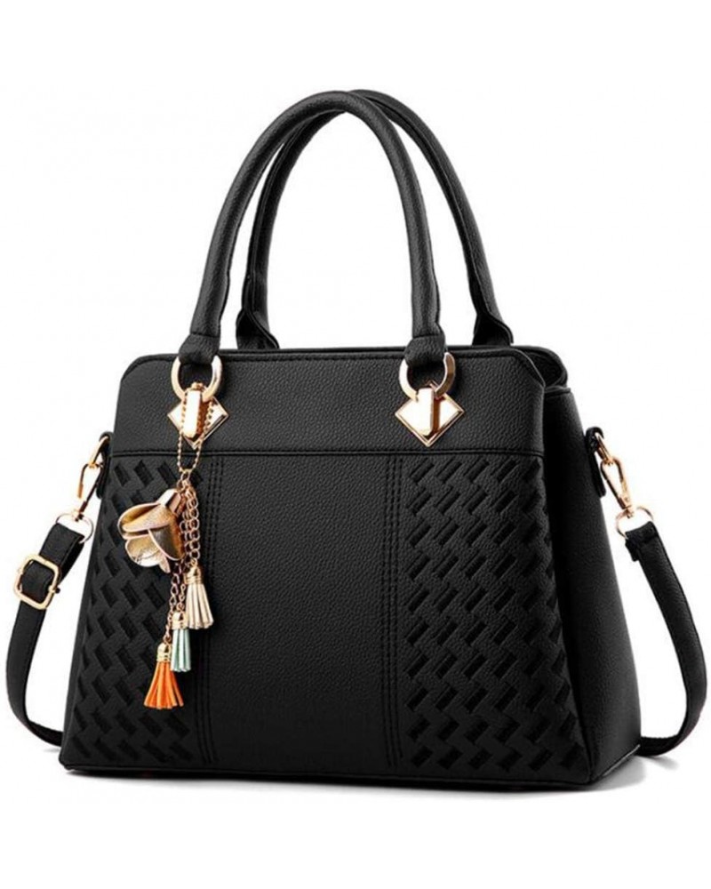 Top-Handle Handbags Purse Satchel for Women Soft PU Leather Crossbody Shoulder Bag with Tassel Pendant Black $12.21 Totes