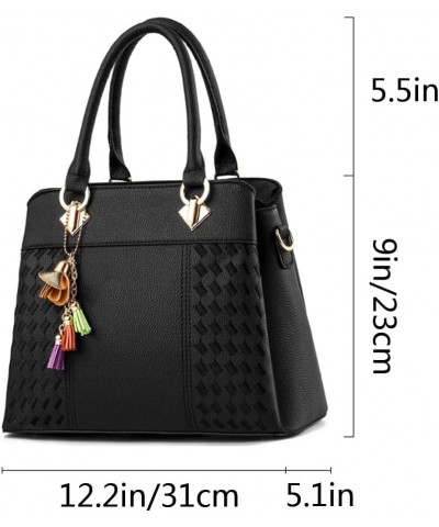 Top-Handle Handbags Purse Satchel for Women Soft PU Leather Crossbody Shoulder Bag with Tassel Pendant Black $12.21 Totes