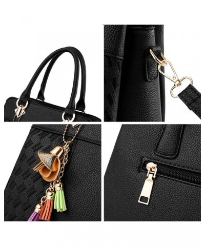 Top-Handle Handbags Purse Satchel for Women Soft PU Leather Crossbody Shoulder Bag with Tassel Pendant Black $12.21 Totes