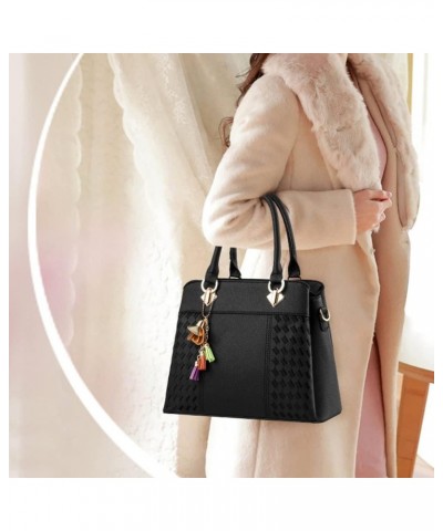 Top-Handle Handbags Purse Satchel for Women Soft PU Leather Crossbody Shoulder Bag with Tassel Pendant Black $12.21 Totes