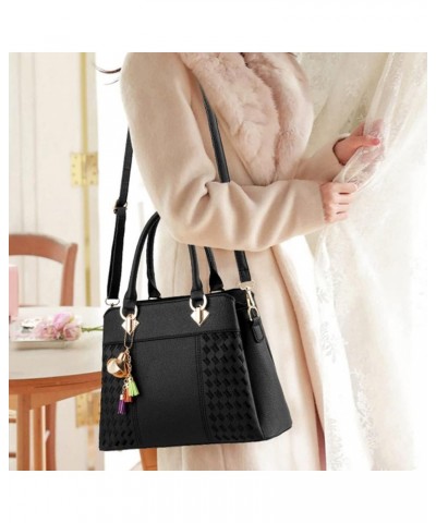 Top-Handle Handbags Purse Satchel for Women Soft PU Leather Crossbody Shoulder Bag with Tassel Pendant Black $12.21 Totes