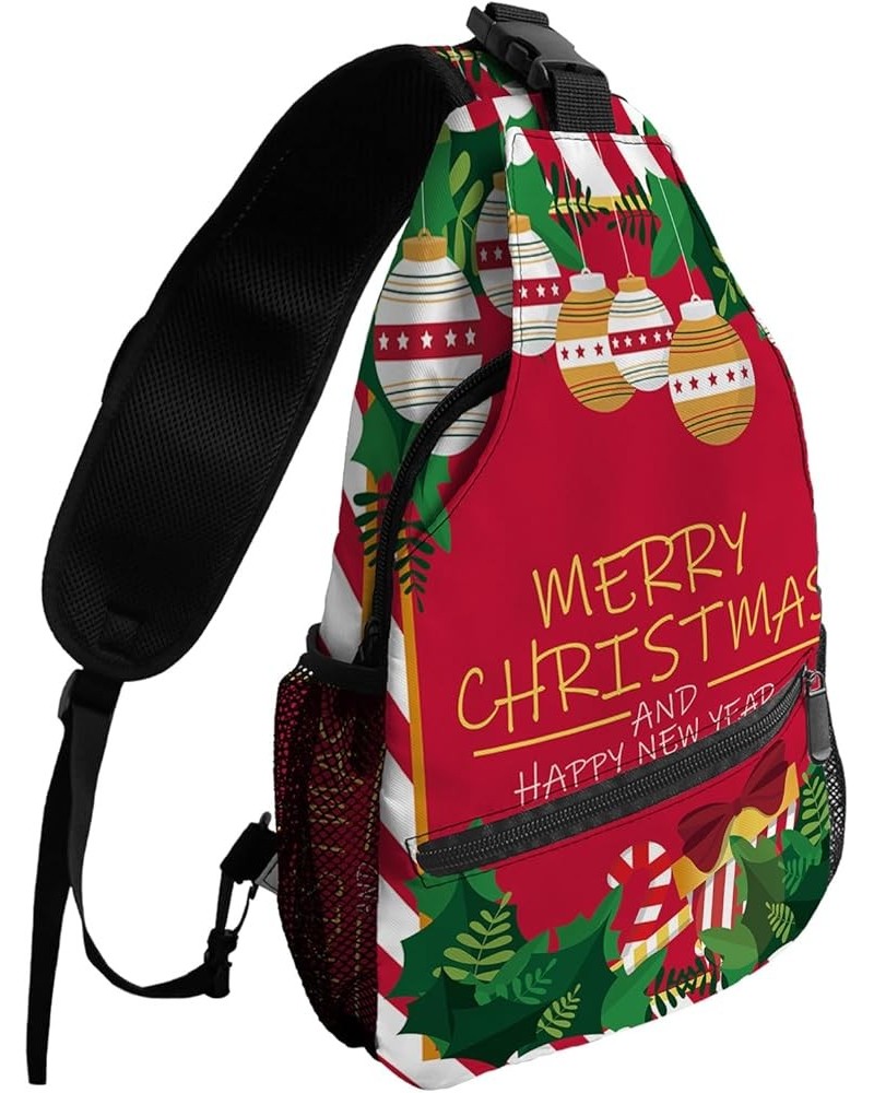 Sling Backpack, Christmas White Snowflake Black Background Waterproof Lightweight Small Sling Bag, Travel Chest Bag Crossbody...