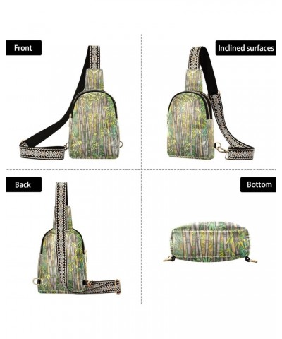 Bamboo Forest Print Women Sling Bag with Adjustable Strap Zipper Closure, PU Leather Water Resistant Crossbody Bag Purse Ches...