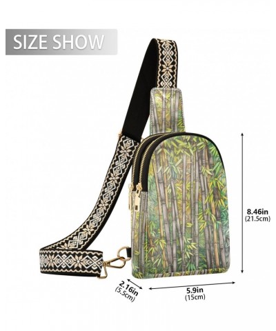 Bamboo Forest Print Women Sling Bag with Adjustable Strap Zipper Closure, PU Leather Water Resistant Crossbody Bag Purse Ches...