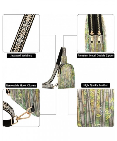 Bamboo Forest Print Women Sling Bag with Adjustable Strap Zipper Closure, PU Leather Water Resistant Crossbody Bag Purse Ches...