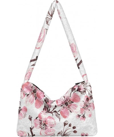 Blooming Floral Shoulder Tote Bag for Women Furry Crossbody bag Hobo Handbag Purses for Travel Work College $11.54 Totes