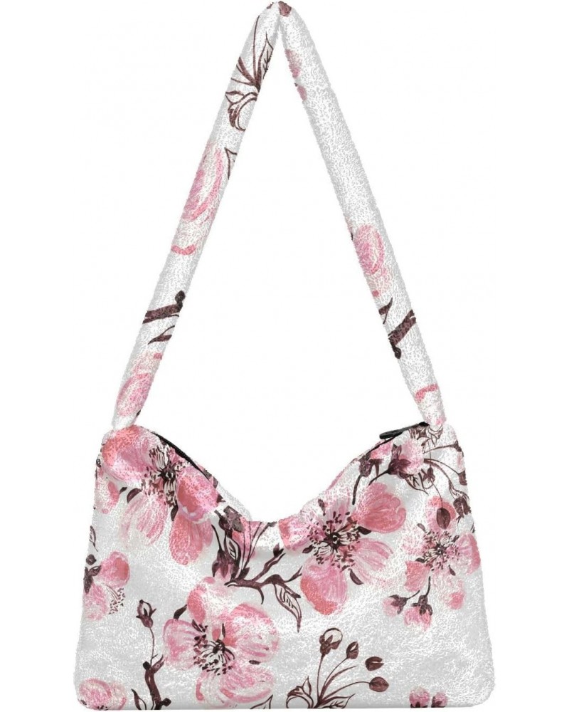 Blooming Floral Shoulder Tote Bag for Women Furry Crossbody bag Hobo Handbag Purses for Travel Work College $11.54 Totes