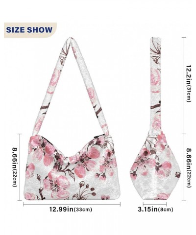 Blooming Floral Shoulder Tote Bag for Women Furry Crossbody bag Hobo Handbag Purses for Travel Work College $11.54 Totes