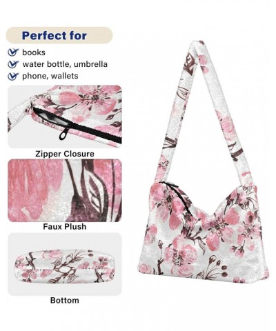 Blooming Floral Shoulder Tote Bag for Women Furry Crossbody bag Hobo Handbag Purses for Travel Work College $11.54 Totes