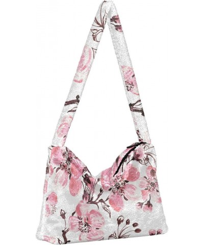 Blooming Floral Shoulder Tote Bag for Women Furry Crossbody bag Hobo Handbag Purses for Travel Work College $11.54 Totes