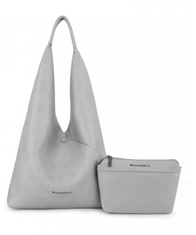 Hobo Purses for Women 2PCS Shoulder Bag Set with Comestic Bag B-grey $14.99 Totes