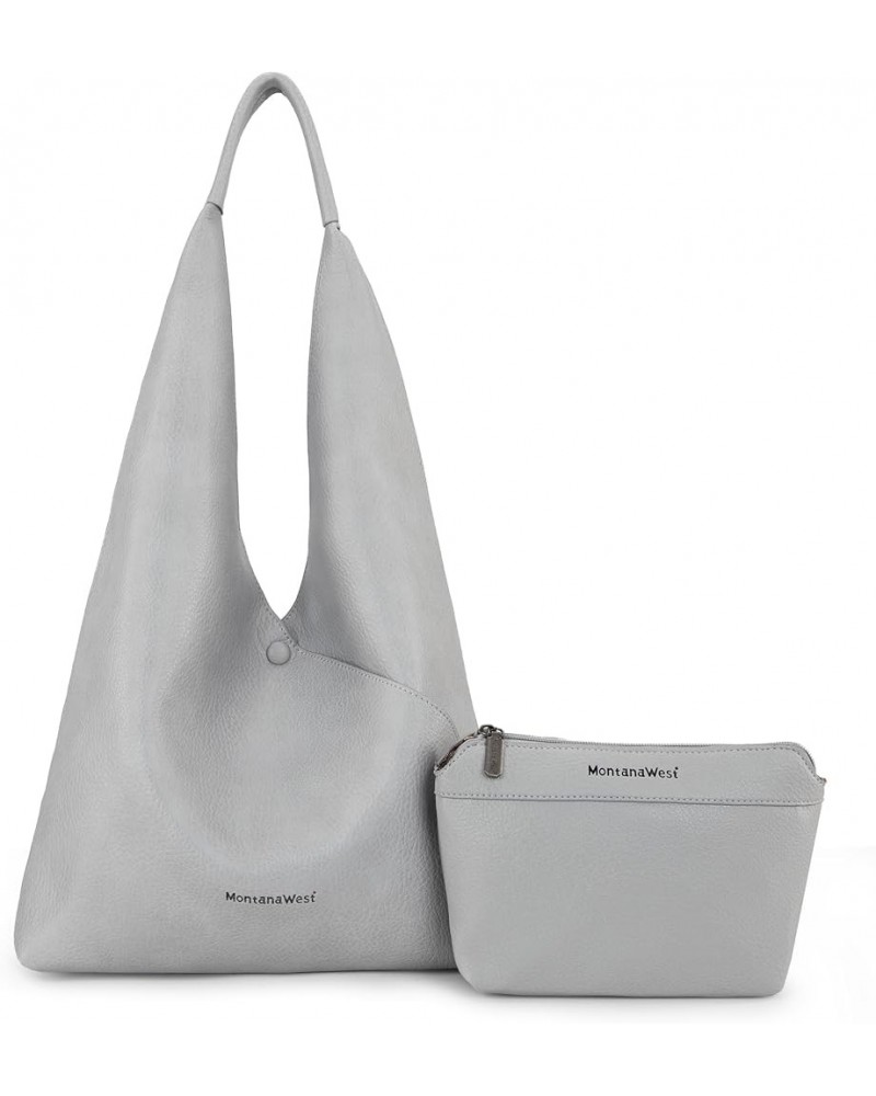 Hobo Purses for Women 2PCS Shoulder Bag Set with Comestic Bag B-grey $14.99 Totes