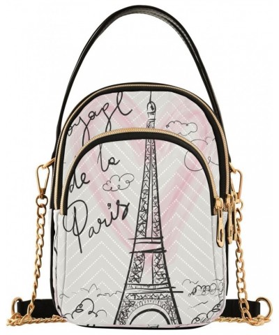 Chain Crossbody Bags for Women Eiffel Tower Paris Doodle Quilted Shoulder Crossbody Handbags Travel Cross Body Cell Phone Pur...