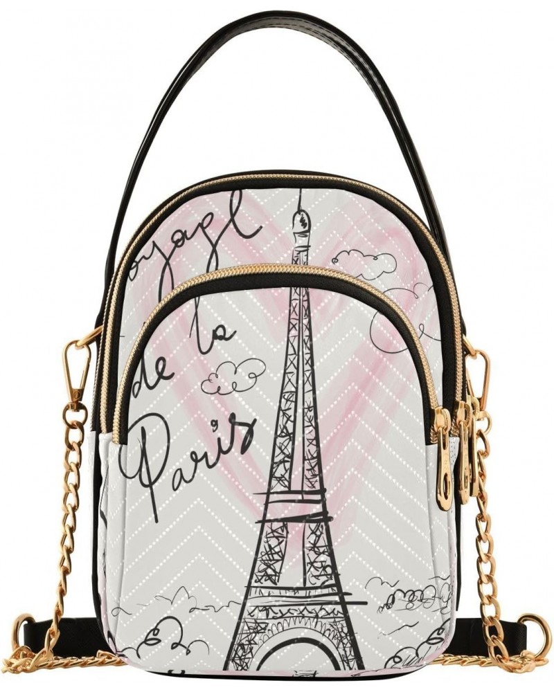 Chain Crossbody Bags for Women Eiffel Tower Paris Doodle Quilted Shoulder Crossbody Handbags Travel Cross Body Cell Phone Pur...