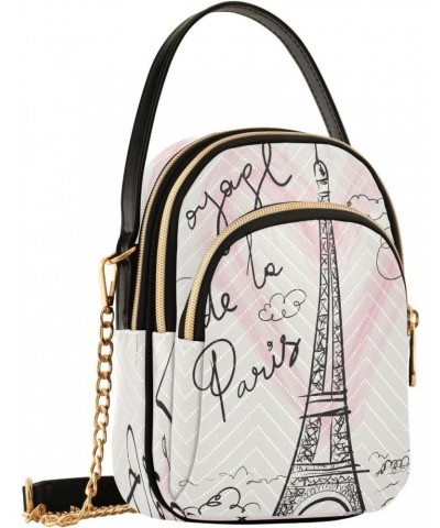 Chain Crossbody Bags for Women Eiffel Tower Paris Doodle Quilted Shoulder Crossbody Handbags Travel Cross Body Cell Phone Pur...