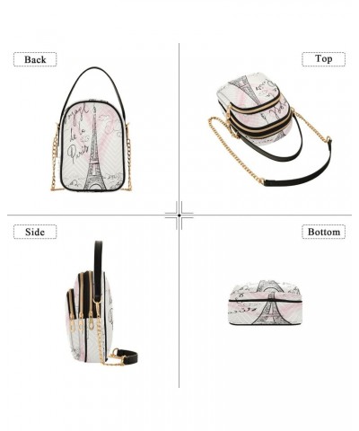 Chain Crossbody Bags for Women Eiffel Tower Paris Doodle Quilted Shoulder Crossbody Handbags Travel Cross Body Cell Phone Pur...