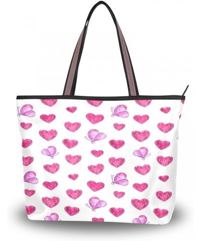 Hearts and Pink Butterflies Shoulder Bags Large Handle Ladies Handbag Multicoloured $12.96 Shoulder Bags