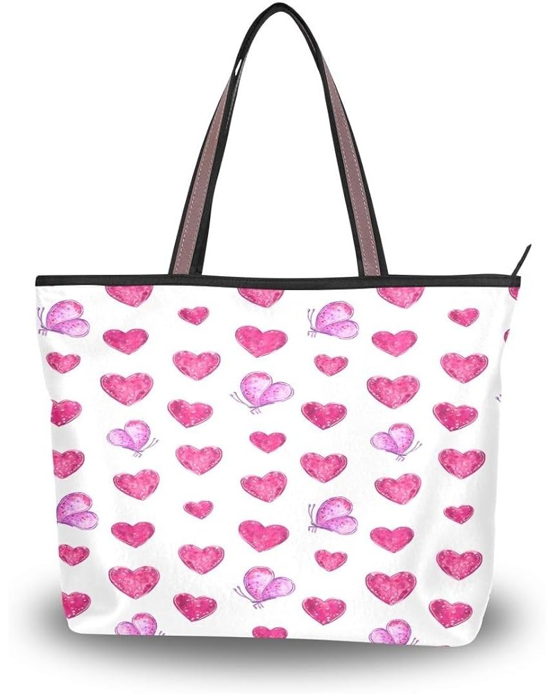 Hearts and Pink Butterflies Shoulder Bags Large Handle Ladies Handbag Multicoloured $12.96 Shoulder Bags