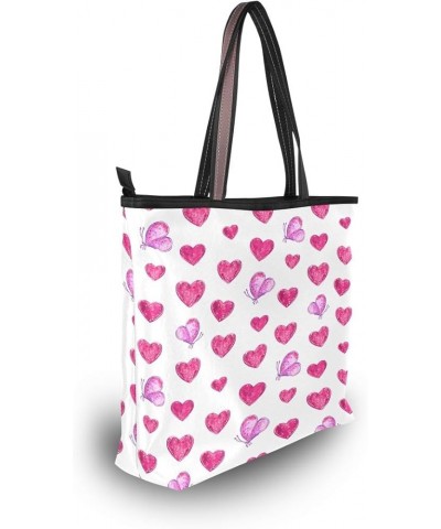 Hearts and Pink Butterflies Shoulder Bags Large Handle Ladies Handbag Multicoloured $12.96 Shoulder Bags