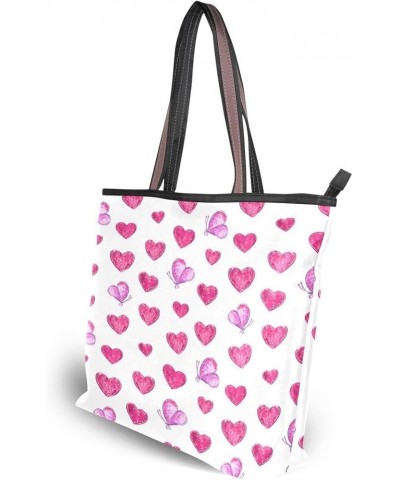 Hearts and Pink Butterflies Shoulder Bags Large Handle Ladies Handbag Multicoloured $12.96 Shoulder Bags