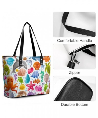 Womens Handbag Marine Fish Leather Tote Bag Top Handle Satchel Bags For Lady $20.29 Totes