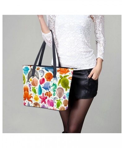 Womens Handbag Marine Fish Leather Tote Bag Top Handle Satchel Bags For Lady $20.29 Totes