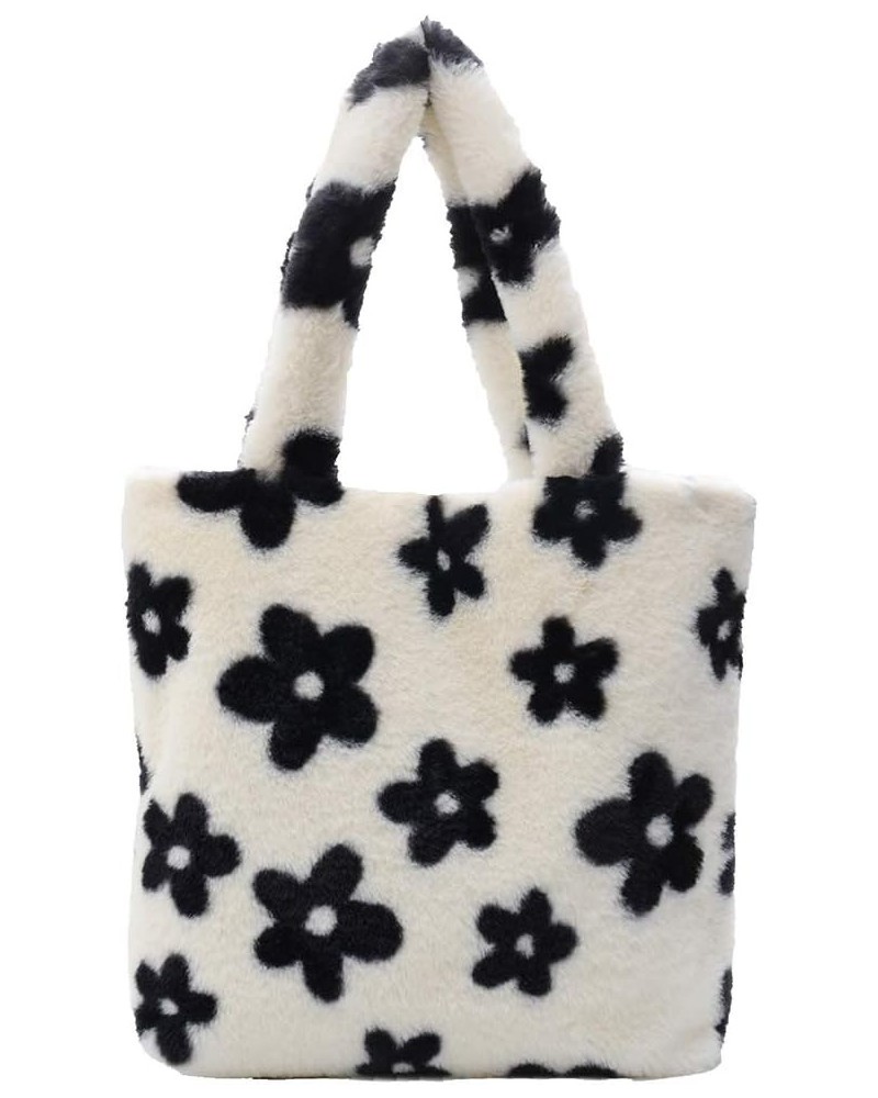 Women Fluffy Flower Pattern Plush Shoulder Bag Handbag Wallet for Autumn Winter $11.59 Totes