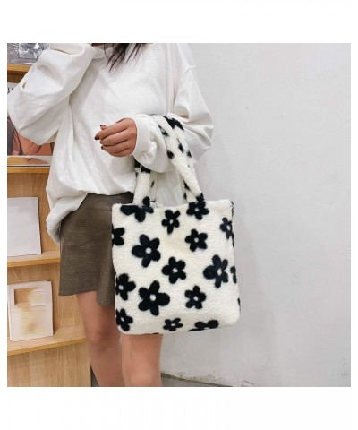 Women Fluffy Flower Pattern Plush Shoulder Bag Handbag Wallet for Autumn Winter $11.59 Totes