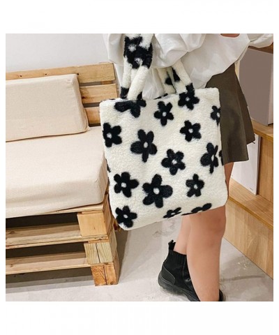 Women Fluffy Flower Pattern Plush Shoulder Bag Handbag Wallet for Autumn Winter $11.59 Totes