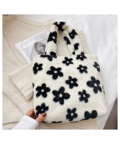 Women Fluffy Flower Pattern Plush Shoulder Bag Handbag Wallet for Autumn Winter $11.59 Totes