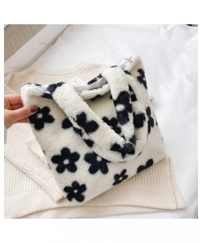 Women Fluffy Flower Pattern Plush Shoulder Bag Handbag Wallet for Autumn Winter $11.59 Totes