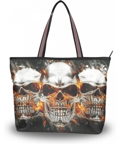 Womens Tote Bag, Skull Skeleton Fire Grunge Ladies Zip Shoulder Handbags $10.08 Shoulder Bags