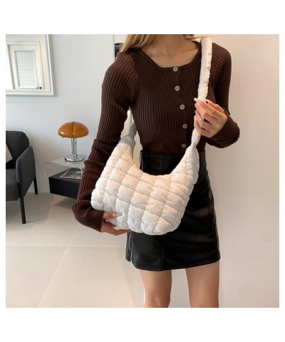 Women Puffy Shoulder Bag Versatile Padding Armpit Bag Soft Down Underarm Bag Lightweight Zipper Daily Dating Bag White $10.24...