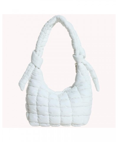 Women Puffy Shoulder Bag Versatile Padding Armpit Bag Soft Down Underarm Bag Lightweight Zipper Daily Dating Bag White $10.24...