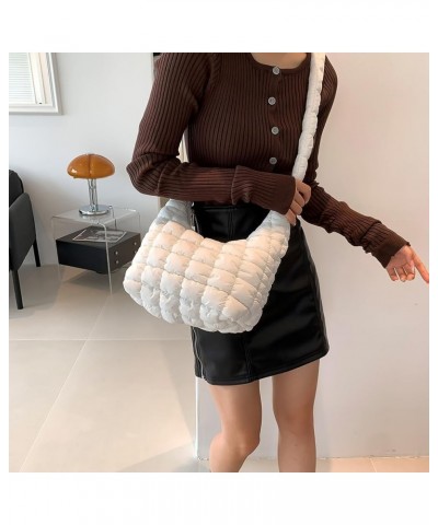 Women Puffy Shoulder Bag Versatile Padding Armpit Bag Soft Down Underarm Bag Lightweight Zipper Daily Dating Bag White $10.24...