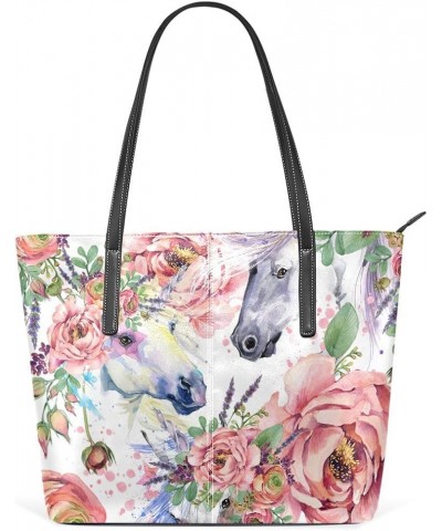 Handbags for Women Tote Bags with 11.08"(L) x 3.54"(W) x 11.02"(W) - Blue Purple Unicorn Unicorn Rose $18.05 Totes