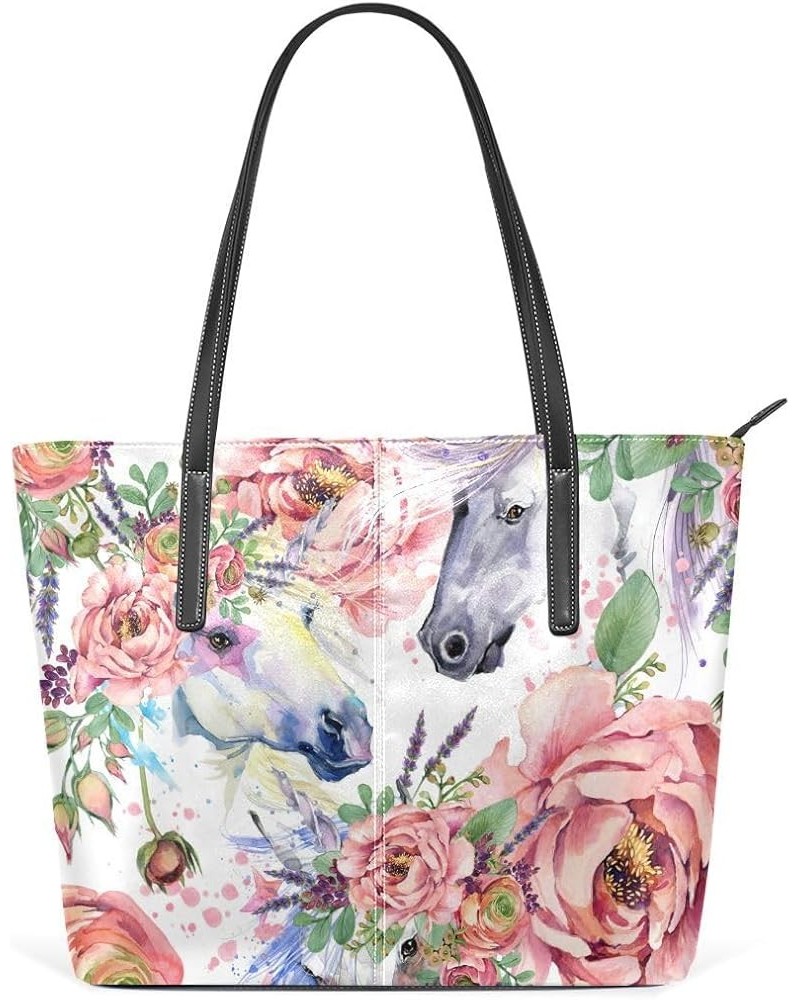 Handbags for Women Tote Bags with 11.08"(L) x 3.54"(W) x 11.02"(W) - Blue Purple Unicorn Unicorn Rose $18.05 Totes