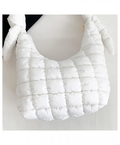 Women Puffy Shoulder Bag Versatile Padding Armpit Bag Soft Down Underarm Bag Lightweight Zipper Daily Dating Bag White $10.24...