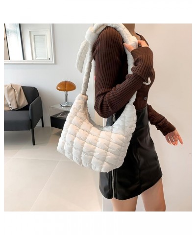 Women Puffy Shoulder Bag Versatile Padding Armpit Bag Soft Down Underarm Bag Lightweight Zipper Daily Dating Bag White $10.24...