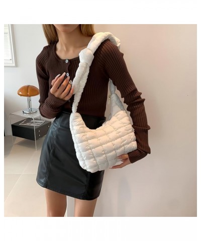 Women Puffy Shoulder Bag Versatile Padding Armpit Bag Soft Down Underarm Bag Lightweight Zipper Daily Dating Bag White $10.24...