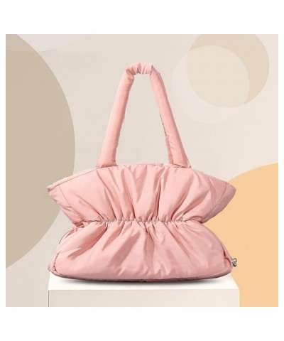 Large Capacity Puffer Tote Bag Lightweight Pleatd Armpit Bag Top Handle Bag Casual Commuting Bag Women Padded Shoulder Pink $...