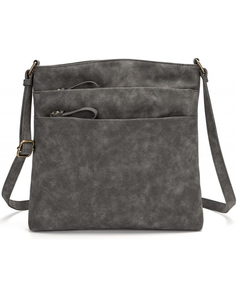 Large Capacity Crossbody Bag for Women Retro Leather Handbag Shoulder Handbag Sling Pack Grey $21.58 Shoulder Bags