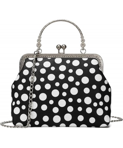 Women Vintage Kiss Lock Top Handle Handbag Evening Purse Crossbody Shoulder Bag with Chain Strap Leather (White Polka Dots) $...