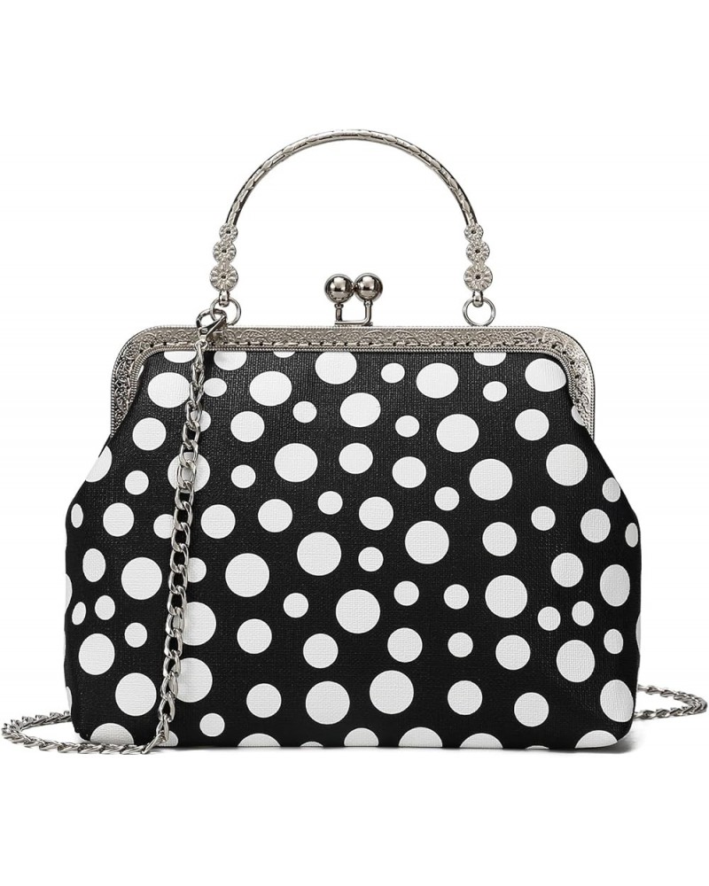 Women Vintage Kiss Lock Top Handle Handbag Evening Purse Crossbody Shoulder Bag with Chain Strap Leather (White Polka Dots) $...