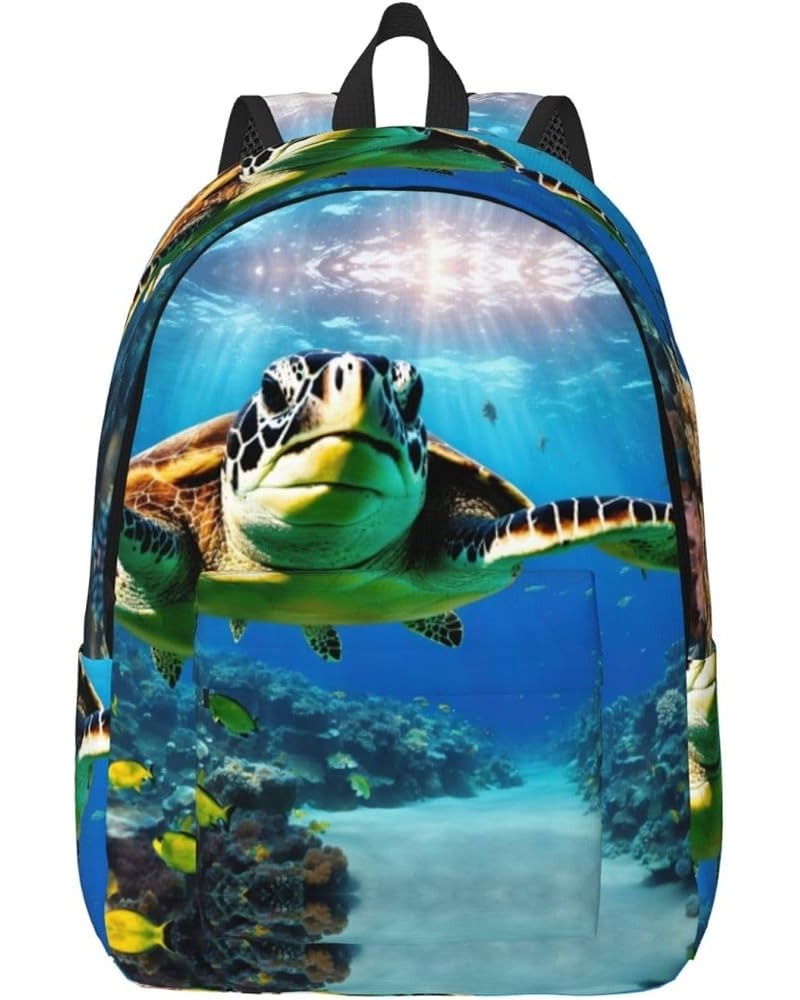 Sea Turtles Print Unisex Canvas Bag Canvas Shoulder Pouch Pack Lightweight Backpack For Woman Lady Black Medium $21.44 Backpacks