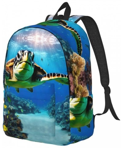 Sea Turtles Print Unisex Canvas Bag Canvas Shoulder Pouch Pack Lightweight Backpack For Woman Lady Black Medium $21.44 Backpacks