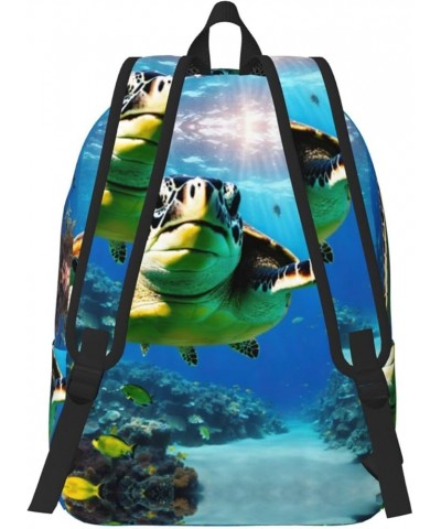 Sea Turtles Print Unisex Canvas Bag Canvas Shoulder Pouch Pack Lightweight Backpack For Woman Lady Black Medium $21.44 Backpacks