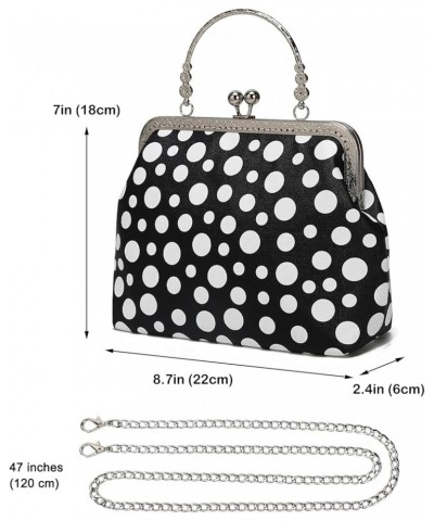 Women Vintage Kiss Lock Top Handle Handbag Evening Purse Crossbody Shoulder Bag with Chain Strap Leather (White Polka Dots) $...