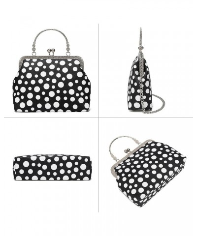 Women Vintage Kiss Lock Top Handle Handbag Evening Purse Crossbody Shoulder Bag with Chain Strap Leather (White Polka Dots) $...